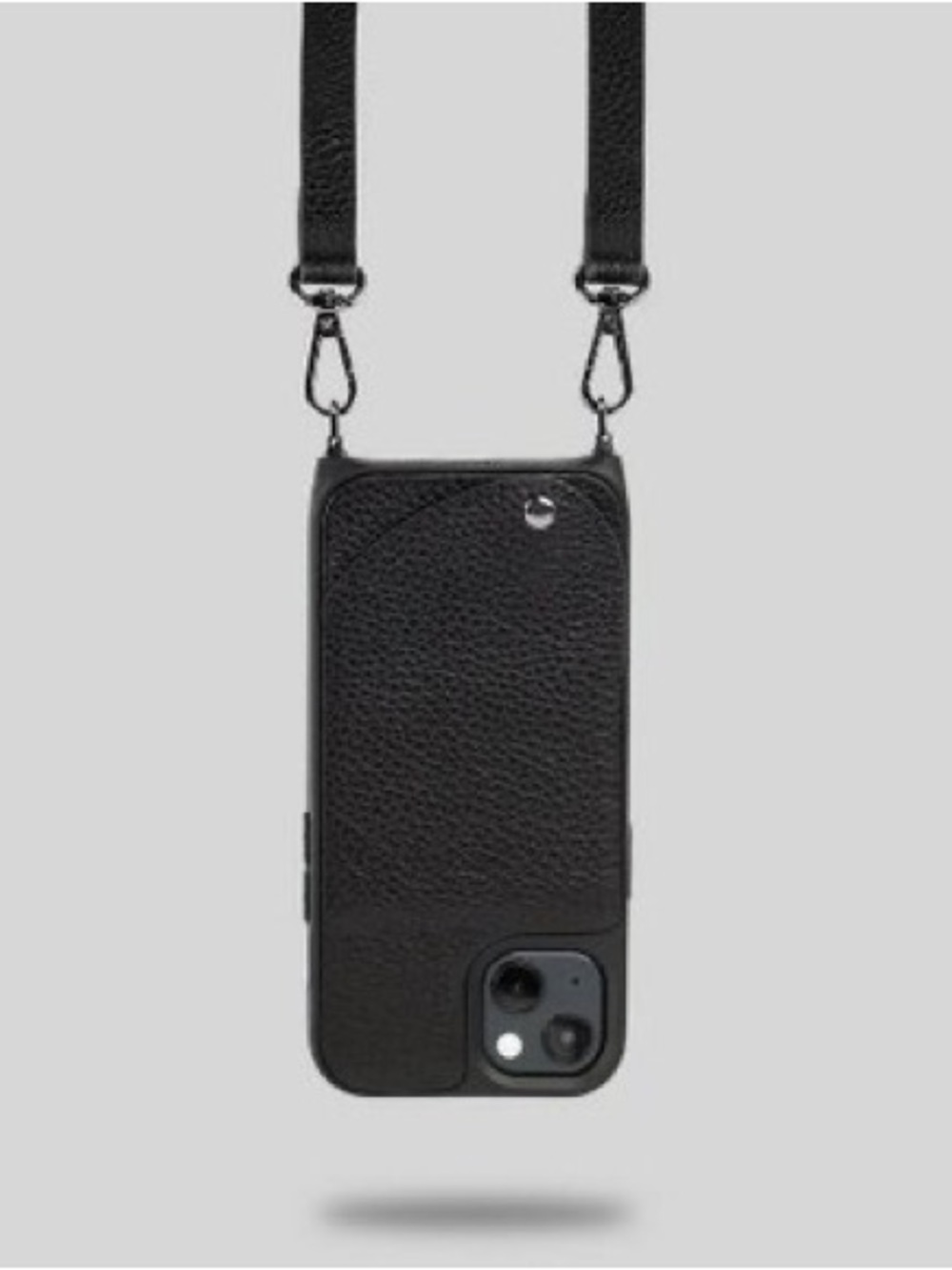 Black Leather Crossbody Phone Case with Strap